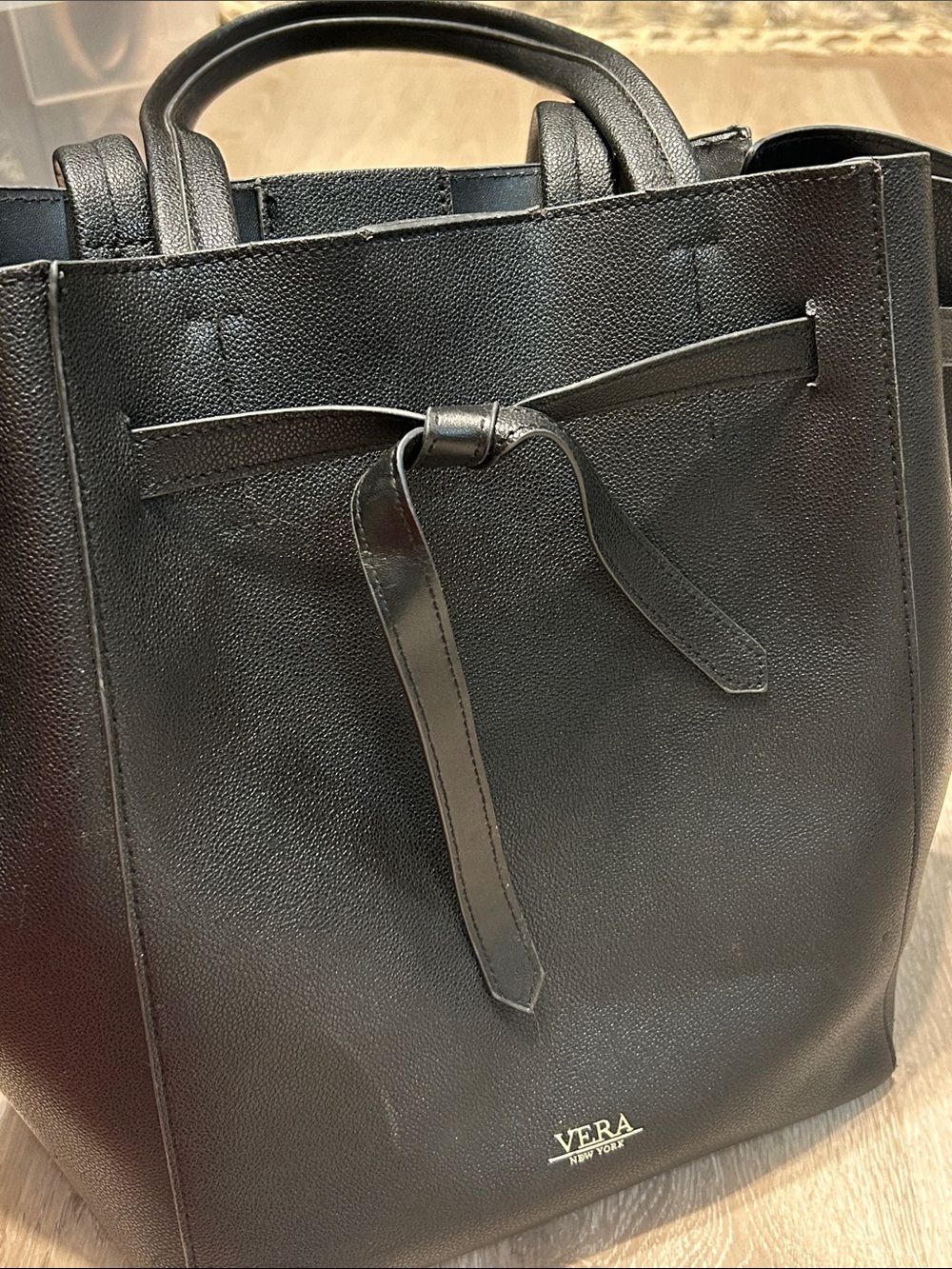Vera New York Faux Pebbled Leather Structured Tied Accent Tote Bag - Picture 2 of 8
